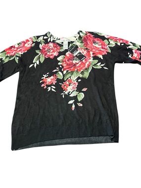 Rebecca Malone Black Sweater with Pink Rose Print